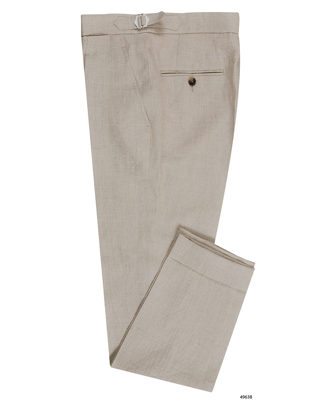 Side view of custom linen suiting pants for men by Luxire in ecru