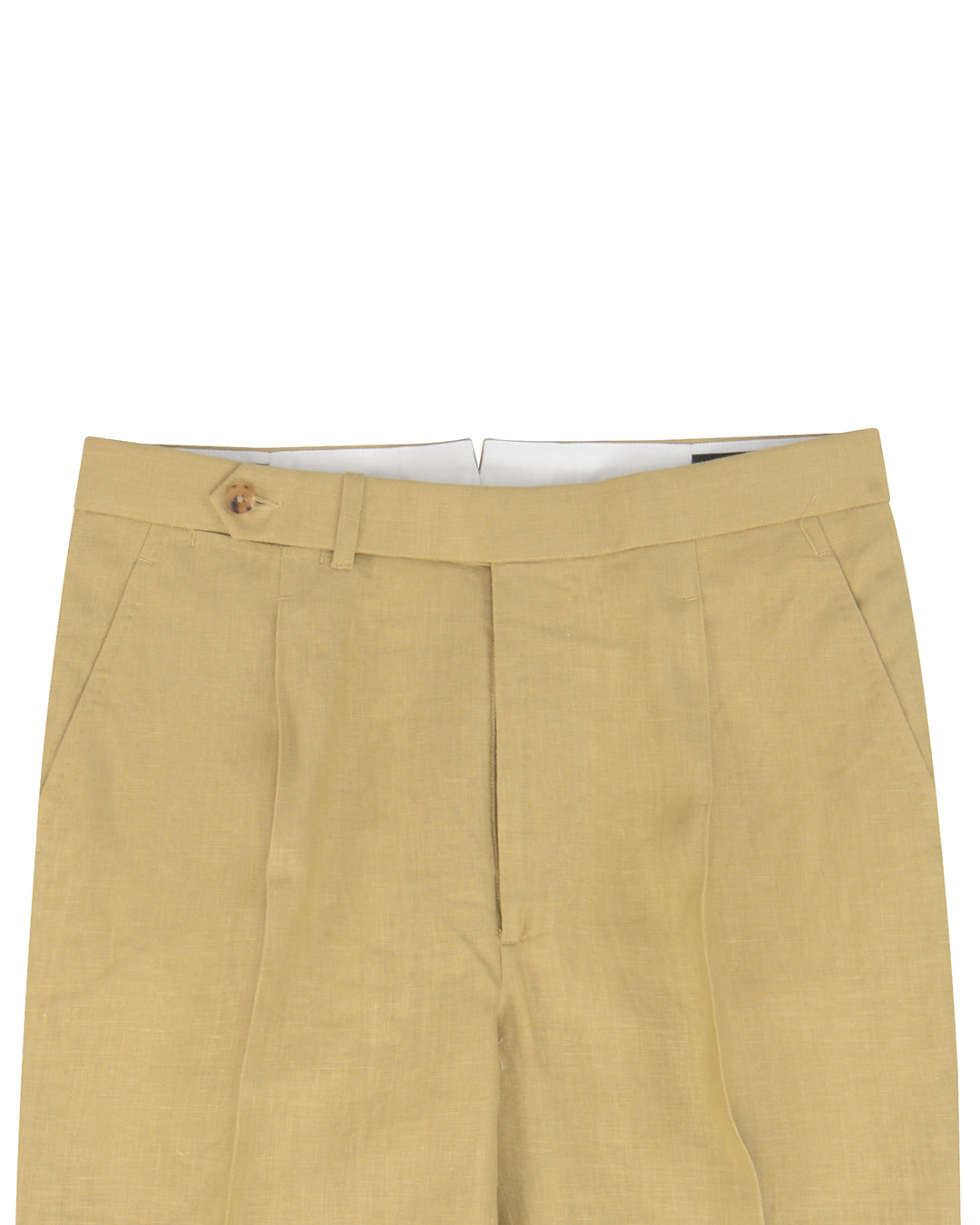 Front view of custom linen pants for men by Luxire in golden yellow