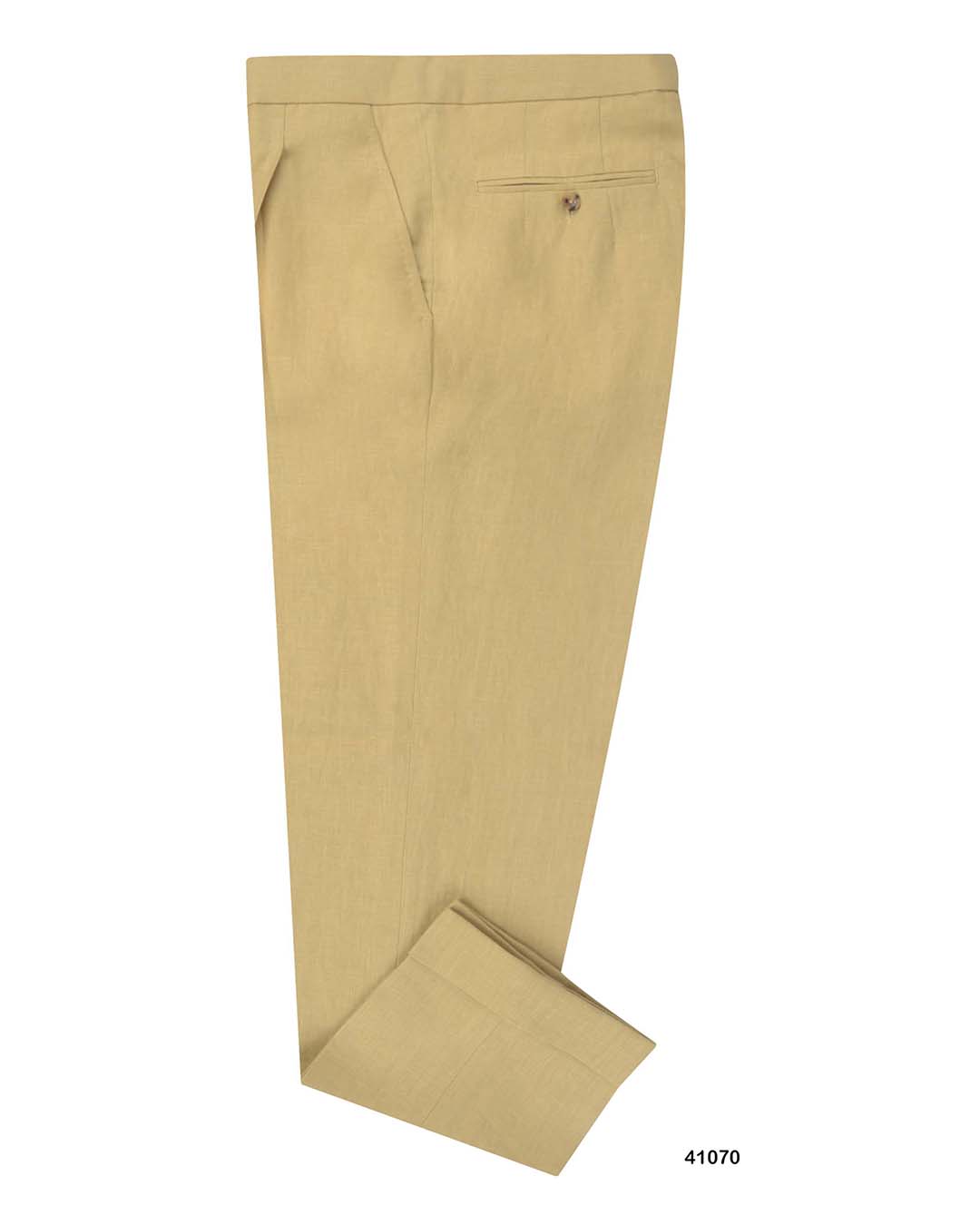 Side view of custom linen pants for men by Luxire in golden yellow