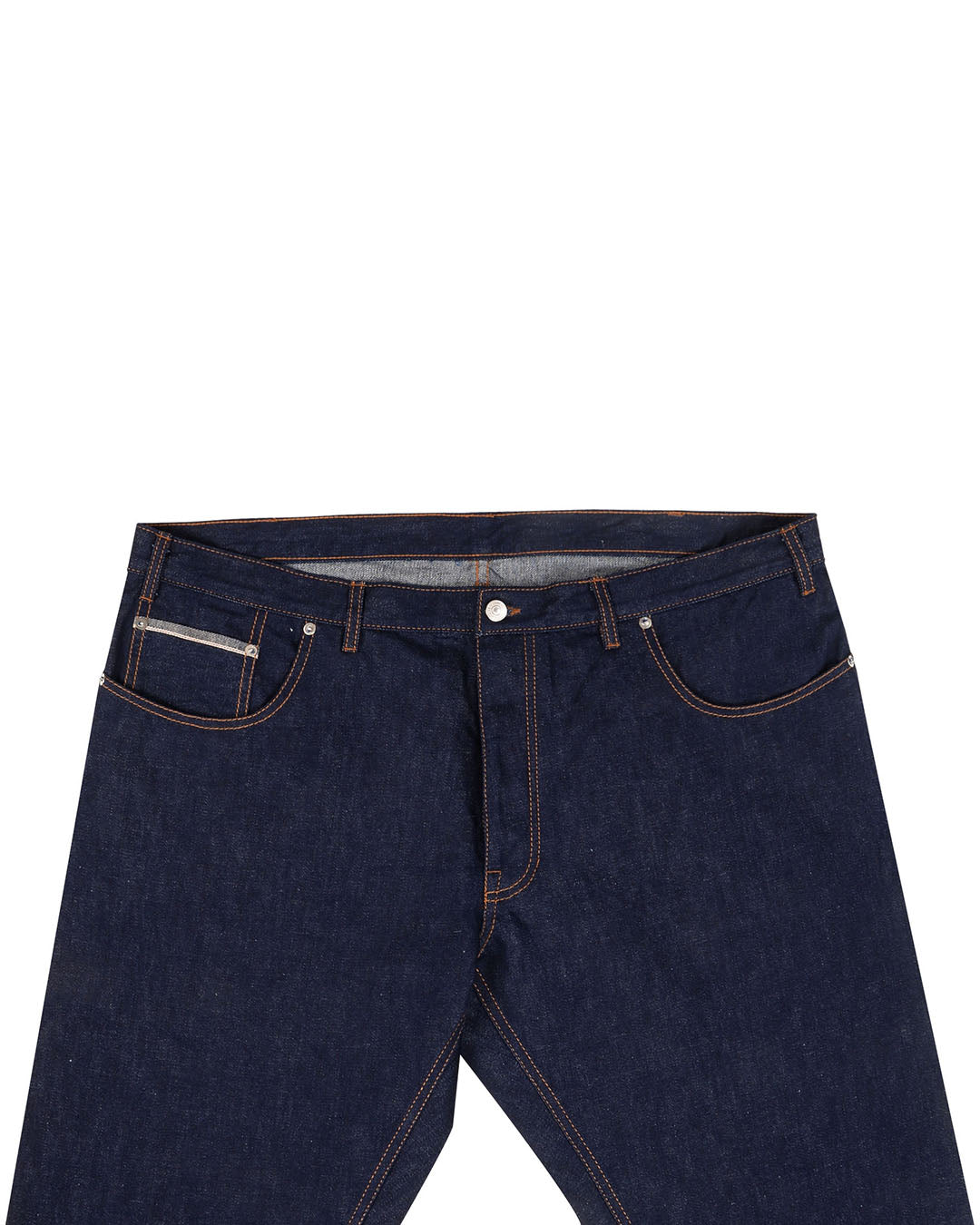 Front view of custom linen cotton jeans for men by Luxire in indigo